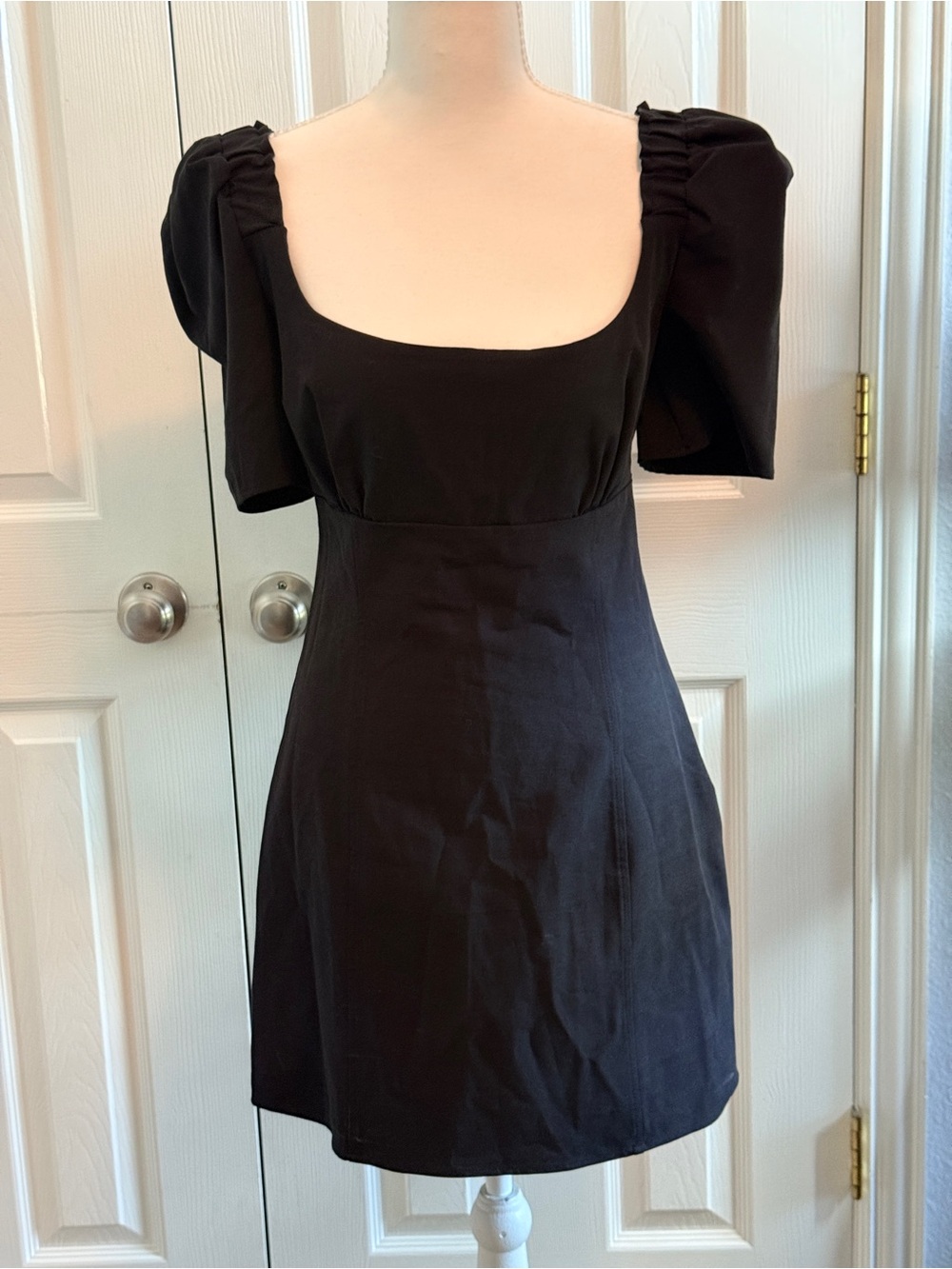 Free People Pera Mini Dress Black Puff Sleeve Square Neck Size 6